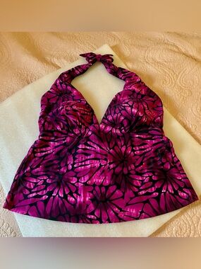 Merona Magenta Halter Tank/Swim-Top with Black: Floral Pattern